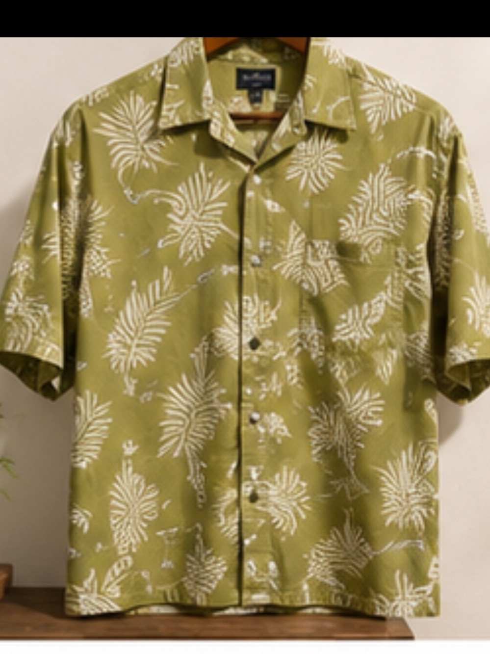 Alfani Olive Green Short Sleeve Tropical Button-Down Shirt